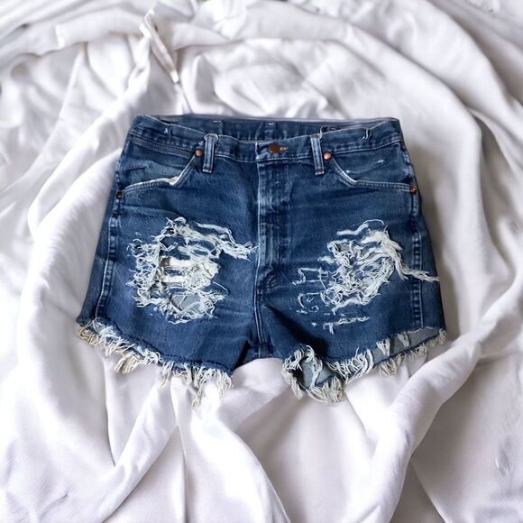 Wrangler Vintage Custom Distressed & Reworked Jean Shorts - Picture 1 of 3